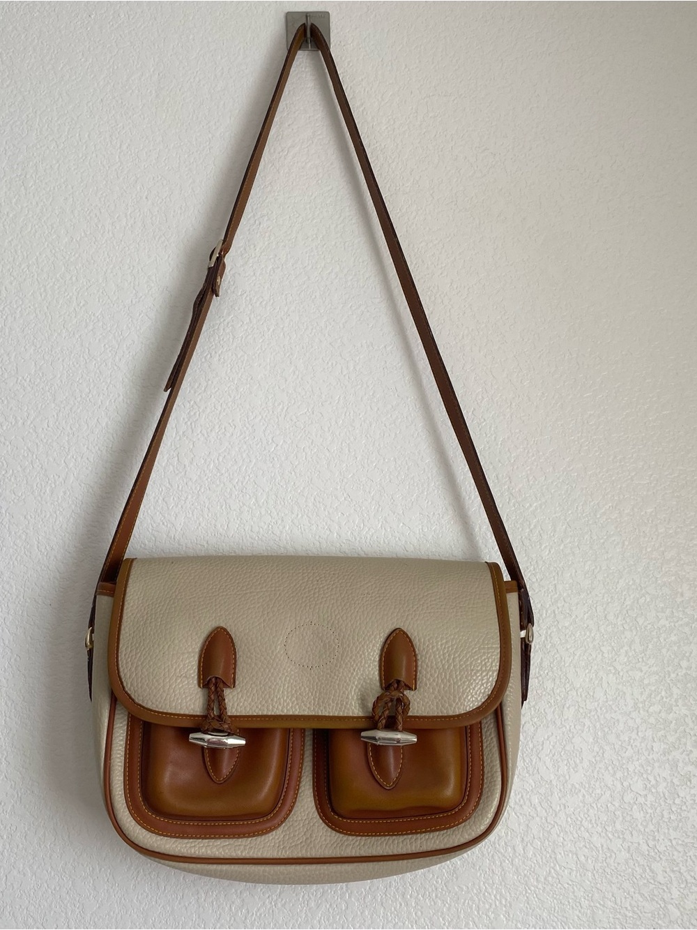 Vintage Double Pocket Outback Saddle British Tan cross body purse